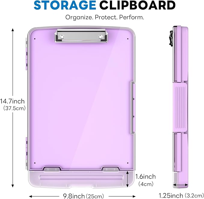 Clipboard with Storage and Pen Holder, Light Purple 8.5 x 11'' Folder Side Open, Heavy Duty with Dual Compartment, Clear Dry Erase for Coach, Size 14.5 x 9.8 x 1.5'', Office & School Supply