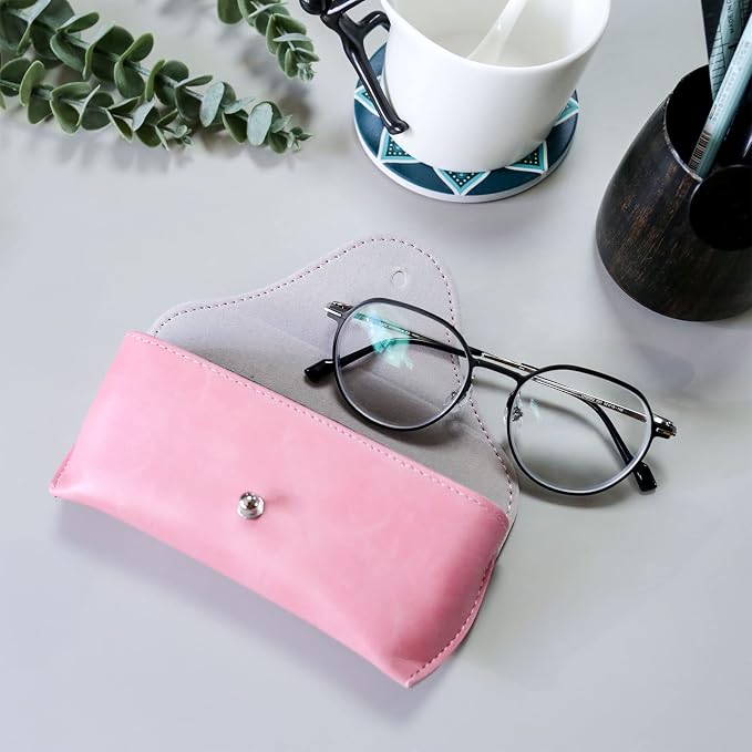 LogHog Portable Leather Glasses Case,Flexible Sunglasses Pouch Slim Case for Women Men Horizontal Eyeglass Case