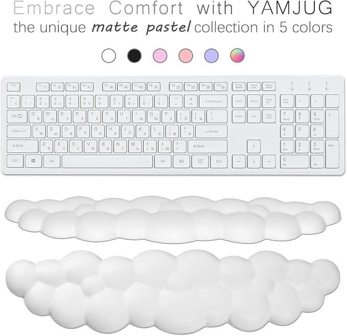 4 in 1 Ergonomic Leather Cloud Wrist Rest Keyboard and Mouse Pad & Coaster | Full 4-Piece Set, Non-Slip PU Base, Soft Memory Foam Comfort For Long Work/Gaming Hours, Cute Desk Decor, Easy To Clean