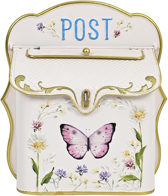 Mailbox Wall Mount Mailboxes for Outside Vintage Mail Boxes for House Outside Metal Drop Box Antique Style Nostalgic Charm Home Decorative Butterfly Pink