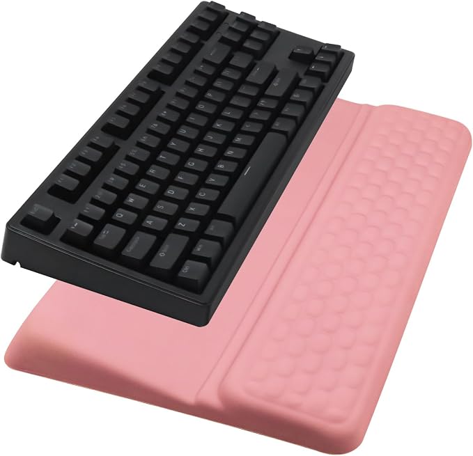 Computer Keyboard Stand with Wrist Rest Support Pad, Pink | Ergonomic Comfy Tilted Keyboard Stand Riser Holder Pad for Pain Relief, Soft Memory Foam Desk Cushion for Office Home
