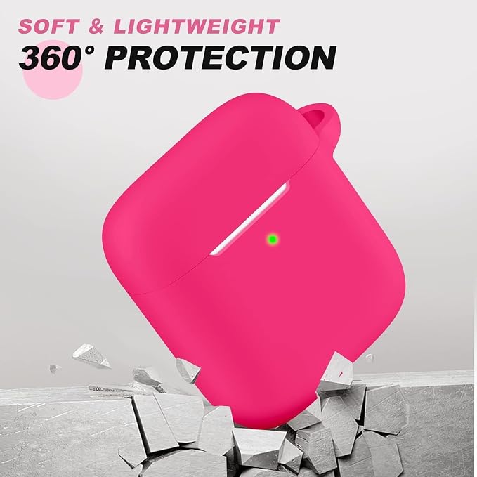 for AirPods 1/2 Case Cover,Come with Cleaner Kit,Soft Skin Silicone Case Cover with Keychain,Full Protective Case for Men and Women,Compatible with AirPods 2nd 1st Generation Case,Rose Pink
