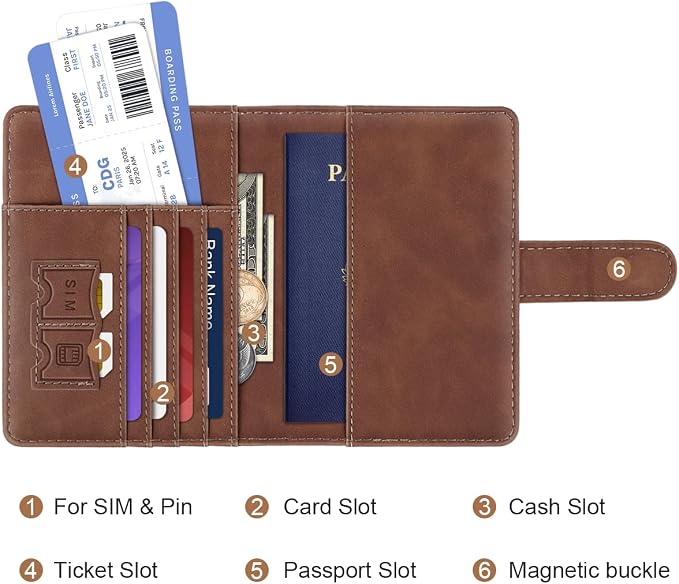 Passport Holder Wallet Cover Personalized Initial Travel Essentials | Embossed Letter A-Z Design, Travel Wallets, RFID Blocking, Passport Book Holders, Women and Men, Personalized Gifts, Brown-Z