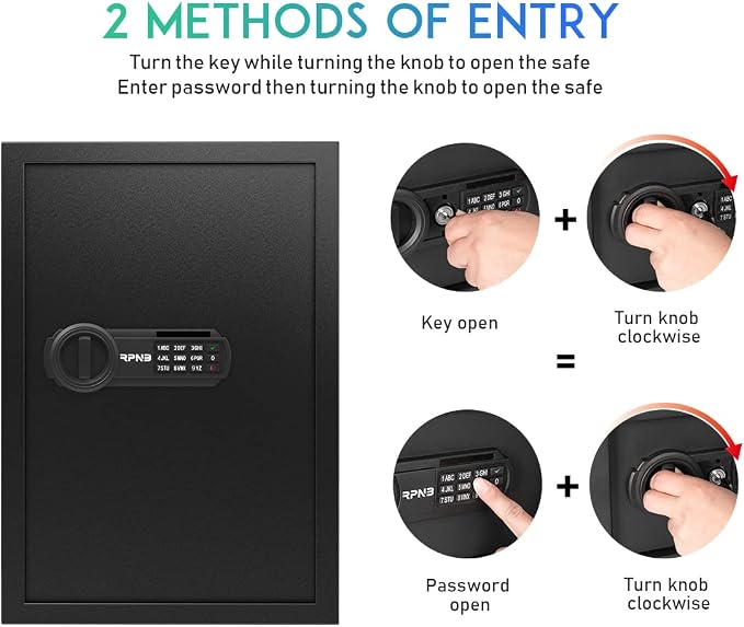 RPNB Large Home Safe Box,Personal Safe,Money Safes for Home,1.8 CuFt | Small Cabinet Safe with Keys,Electronic Code Lock,Steel Alloy Metal Safety Boxes for Home,Office,Hotel,Business,Jewelry
