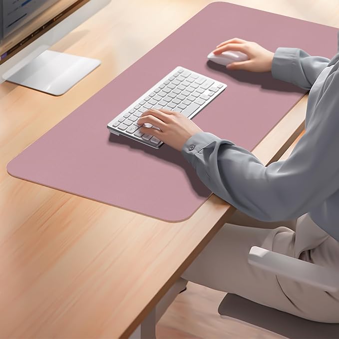 Leather Desk Pad Mat, Dusty Pink Desk Mat, 23.6" x 13.7" | Non-slip and Waterproof Computer Mat, Desk Protector for Office/Home, Desk Accessories for Women