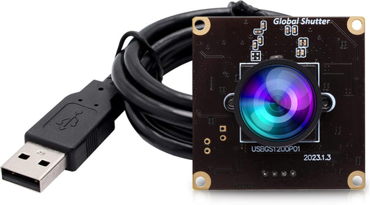 ELP High Speed Wide Angle Global Shutter USB Camera Module for Computer 1080P Mini UVC USB2.0 Webcam Board with 120degree No Distortion Lens AR0234 High Frame 90fps Web PC Camera Board for Laptop