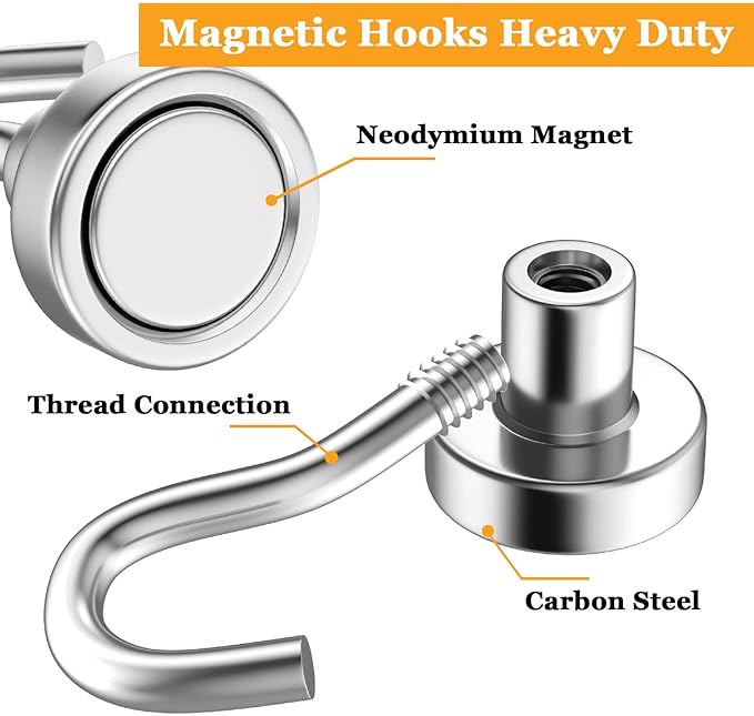MIN CI 68Pack Super Strong Magnetic Hooks, 25lbs Heavy Duty Magnetic Hook for Hanging, Rare Earth Neodymium Magnet Hooks, for Cruise Ship Camping Grill Kitchen Fridge Garage Wall