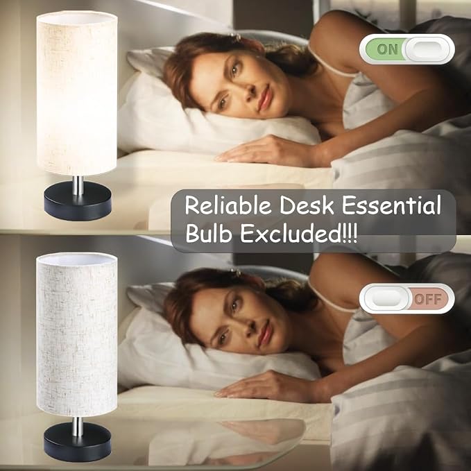 Bedside Table Lamps, Table Lamp for Bedroom, Lamps for Night Stands with Linen Lampshades, Small Table Lamp for Living Room, Office (Bulb Excluded)