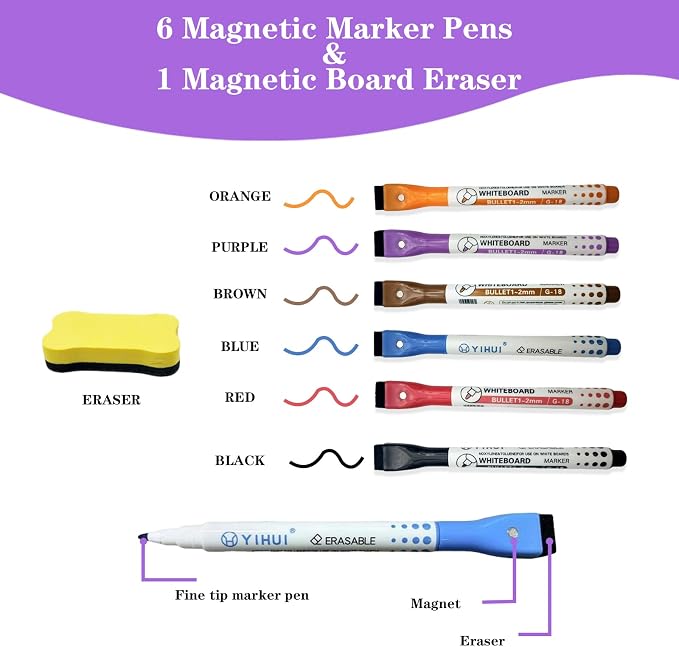 UJL Magnetic Dry Erase Board for Fridge Small White Board 12"X8" 4Pack | Magnetic White Board with 6 Markers & 1 Eraser Fridge Whiteboard For Home Kitchen Organizer and Planner