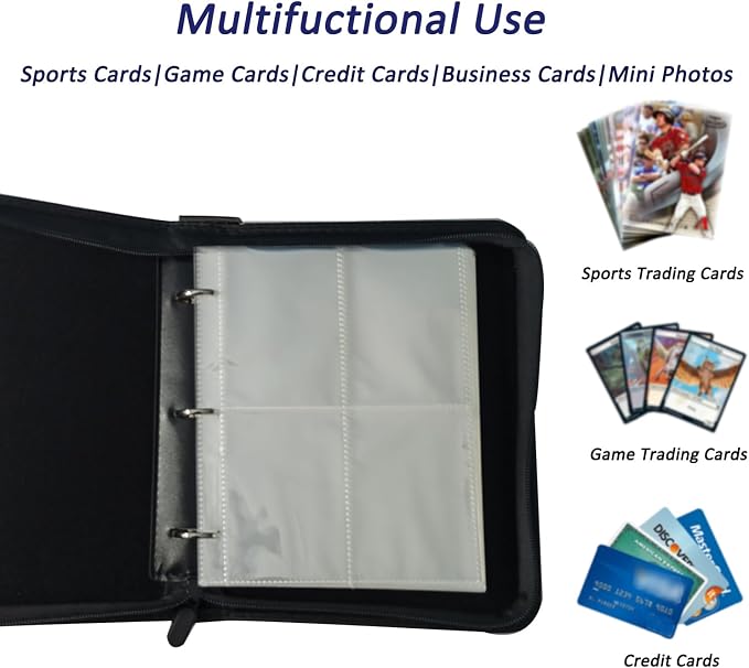 Card Binder 4 Pocket, 400 Pockets 3-Ring ZipperCards Holder Book with Removable 50 Sleeves, Card Folder Album for MTG, TCG, Yugioh Cards, Sports Cards (Red+White)