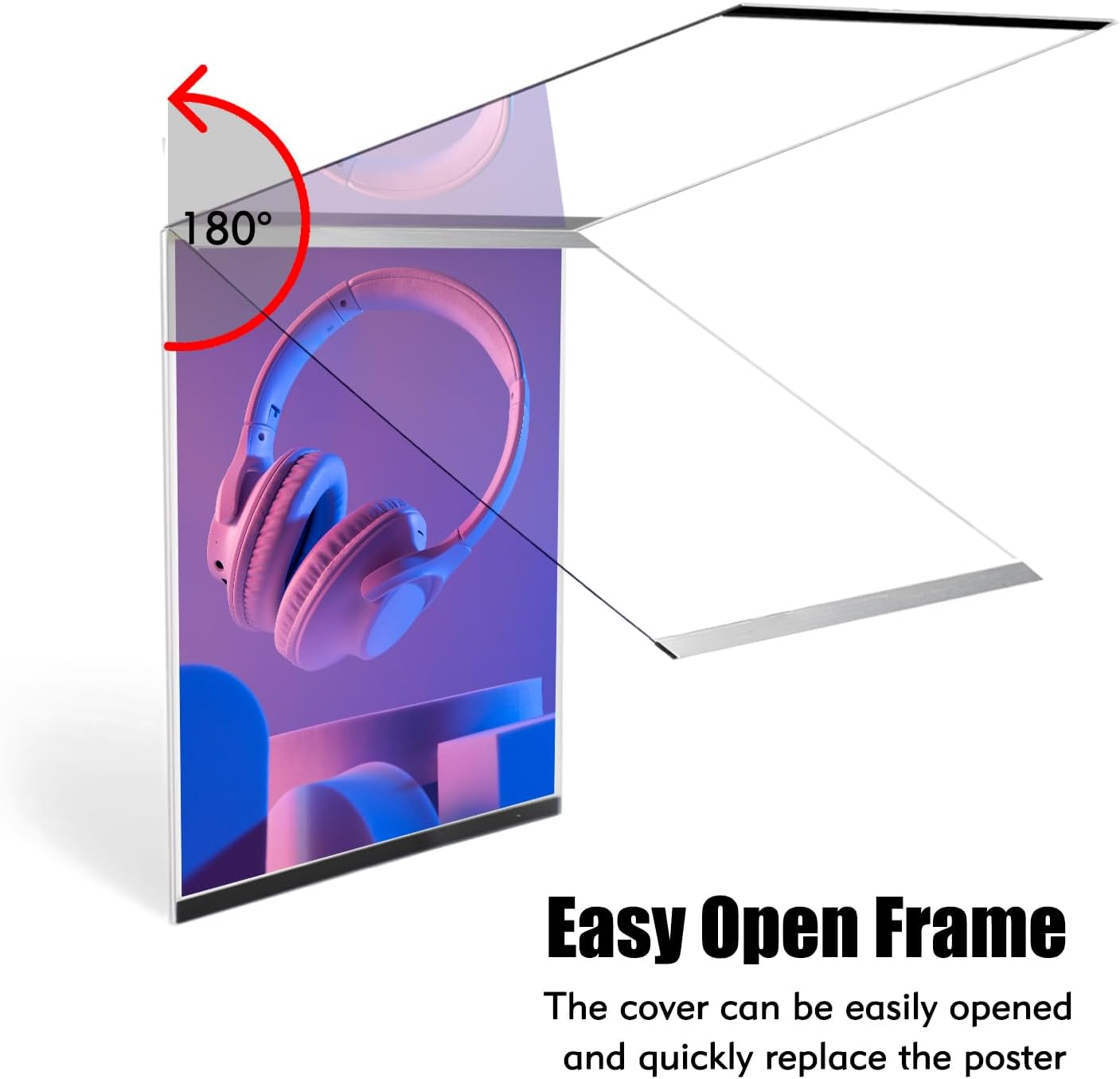 Acrylic Magnetic Sign Holder, Easy-Opening 8.5 x 11 Wall Mount Display Frames, Self Adhesive Back Plastic Clear Document Holder, Silver Aluminium Strips Frame (6Pack)