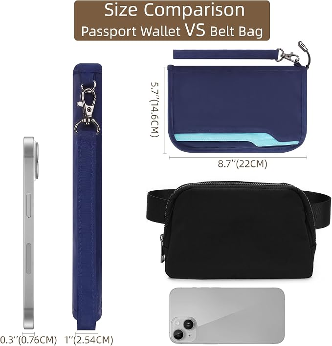 Passport Holder Family RFID Passport Wallet, Passport Holder Women/Men, Travel Wallet Documents Organizer Zipper Case with Removable Wristlet Strap, Travel Essentials for Flying