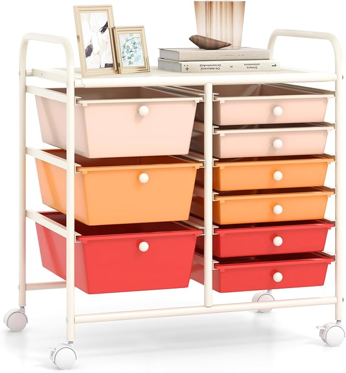RELAX4LIFE 9 Drawer Rolling Storage Cart - Mobile Drawer Carts for Craft Art Supply Paper Salon, Utility Cart on Wheels for Classroom Teacher School Office, Rolling Cart with Drawers (Macaron)