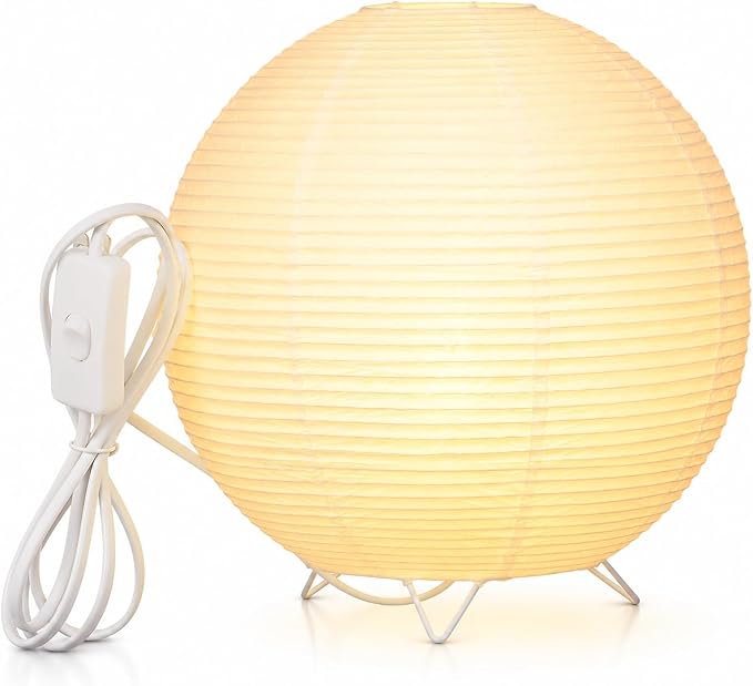 Totority Modern Paper Table Lamp, Japanese Lantern Style Bedside Night Light for Bedroom & Living Room, Minimalist Rice Paper Desk Lamp with Warm White E14 Bulb, Decorative Zen Home Lighting,US Plug