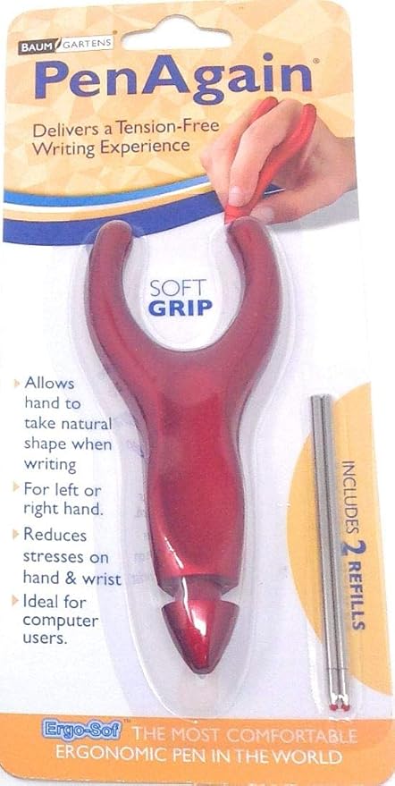 PenAgain Ergosof Ballpoint Pen, Red, Set of 4 Pens | Individually Packaged, Two Black Ink Refills Per Pen