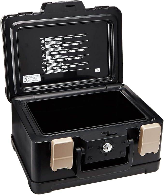 Honeywell Safes & Door Locks - Fireproof & Waterproof Small Safe Box Chest for Home - Fits Folded Letter Size Documents - Strong ABS Plastic - Document Box with Key Lock System - 0.15 CU, Black, 1102