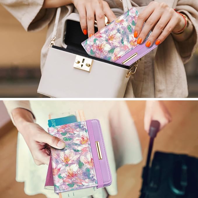 Coco Rossi Passport Holder for Travel Women Slim RFID Passport Cover Wallet | Travel Essentials, Passport Book Holders, Passport Wallet Cover Case, PU Leather, Cute, Thin, Spliced Design, Garden Flower