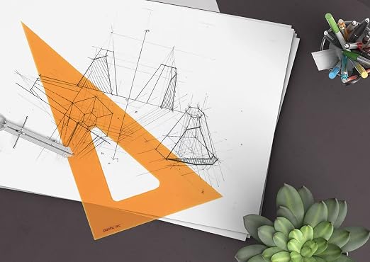 Pacific Arc's Scholastic Triangle - 14 inch - Fluorescent - 30/60 Angle - Polystyrene - Inking Edge - Technical Drawing Tools, Drafting, Architect and Engineering.