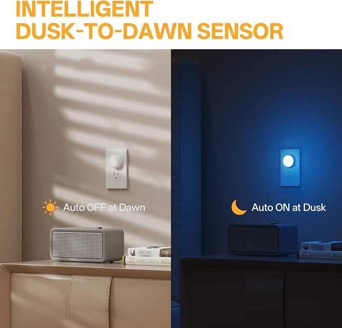Mini Plug in Night Light, Dusk to Dawn Sensor, 4-Color, LED Toilet Night Lights, Dimmable Color Changing, for Kids Breastfeeding, Sleep Aid, Bedroom, Nursery, Hallway, 6Pack