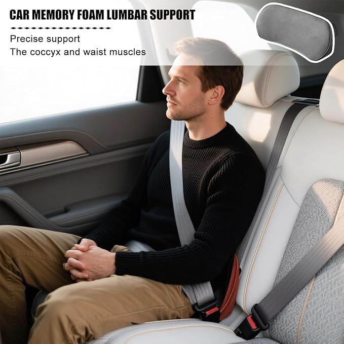 Zpana Car Lumbar Support Pillow, Memory Foam Back Cushion, Dark Gray | Memory Foam Lumbar Support Pillow, Lower Back Pain Relief & Sciatica, Comfortable Driver Seat Pad, Universal Seat Cushion