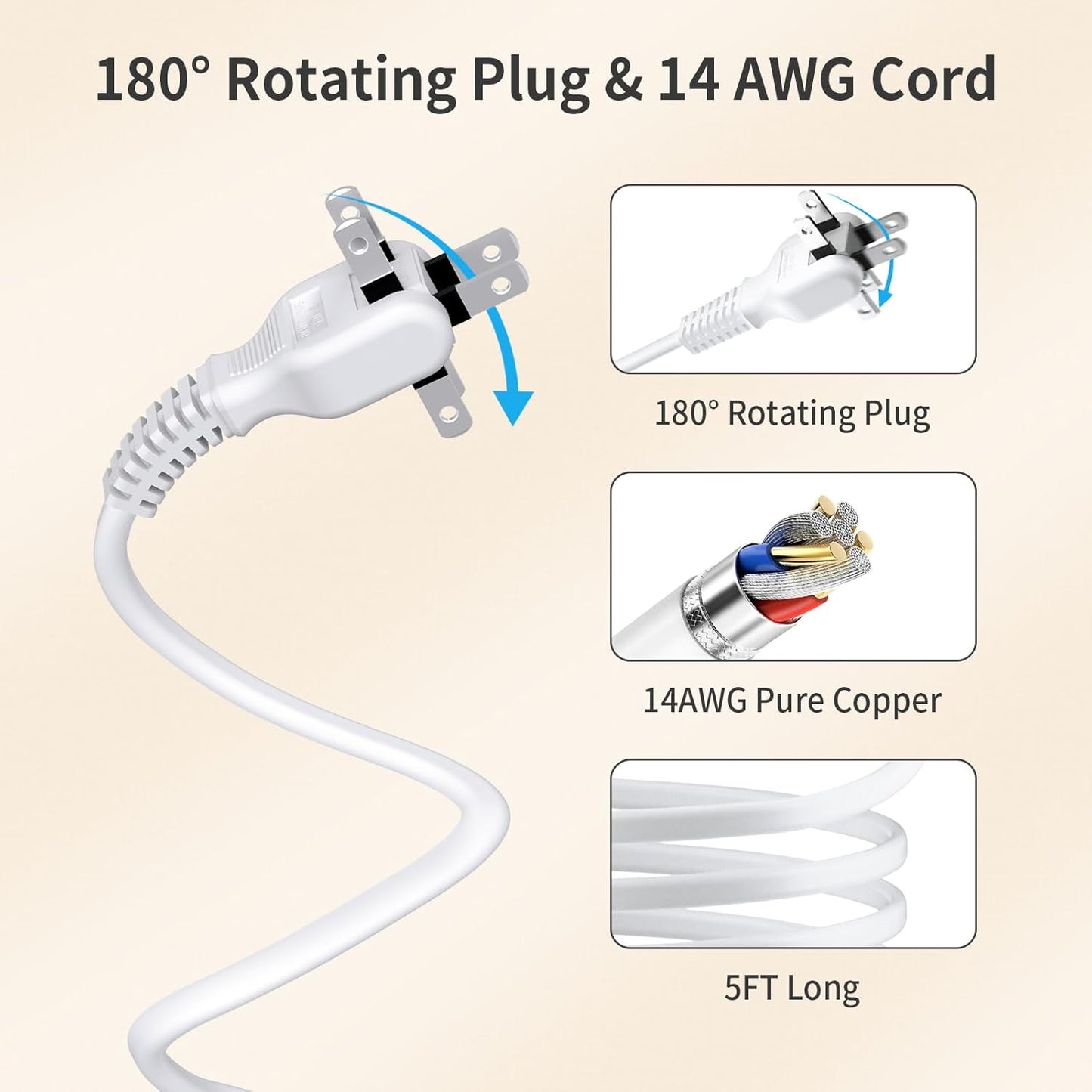 NTONPOWER 2 Prong Extension Cord 25 FT, 1080 Joules Surge Protector Power Strip with 6 Outlets 4 USB Ports(2 USB C), 1875W Three Prong to Two Prong Adapter, Rotating Flat Plug, Ideal for Old House