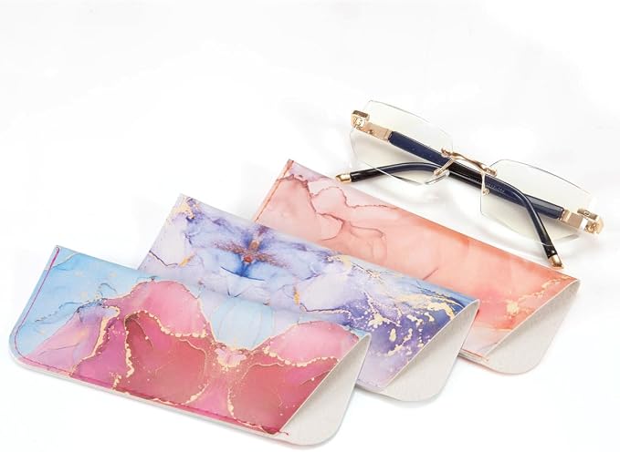 TRIUMPH VISION 3 Pack Reading Glasses Pouch Soft Case Eyeglass Sleeve Slim | Alternative to Bulky Case in bag, Lightweight Lined Padded Protect Optical lens Slip in, Cute Pattern Portable for Daily Use