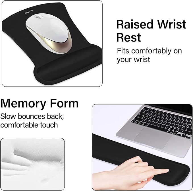 MOSISO Keyboard Mouse Pad Set, Large Gaming Mousepad&Keyboard Wrist Rest&Mouse Wrist Rest&Coaster, Ergonomic Non-Slip Mousepad&Easy Typing Cushion with Memory Foam for Home Office, Black
