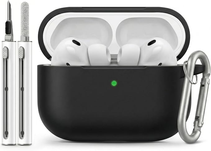 for AirPods Pro 3 Case 2025 with Cleaner Kit, Full-Coverage dustproof Soft Silicone Design for AirPods Pro 3rd Generation Comes with Keychain,Suitable for Women Men,Black