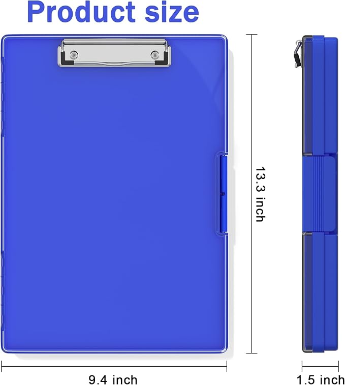 Rimilak Clipboard with Storage,8.5x11 2 Compartment Clip Board, Dark Blue | Smooth Writing, Side-Opening Plastic Folder with Pen Holder, Size 13.3 x 9.4 x 1.5″,for Classroom, Teacher, Student