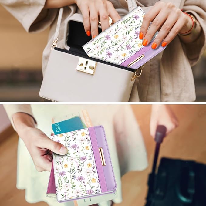 Coco Rossi Passport Holder for Travel Women Slim RFID Passport Cover Wallet | Travel Essentials, Passport Book Holders, Passport Cover Case, PU Leather, Cute, Thin, Spliced Design, White Daisy