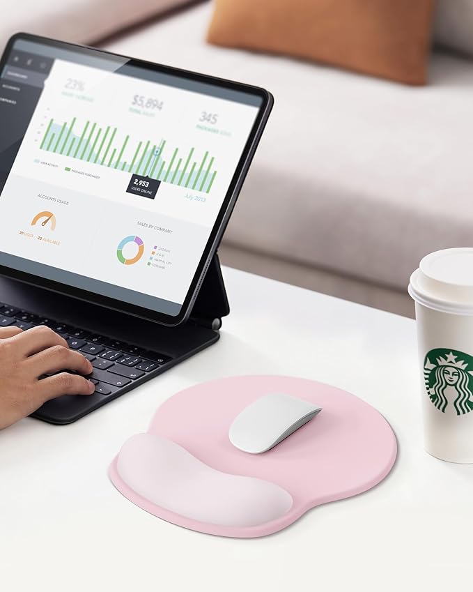 Mouse Pad with Wrist Rest for Desktop Large Ergonomic Mouse Mat(PinkxPink) | 10.6''L x 9''W Size, Gel Wrist Support, Non-slip Base, Washable Surface, Laptop Mousepad