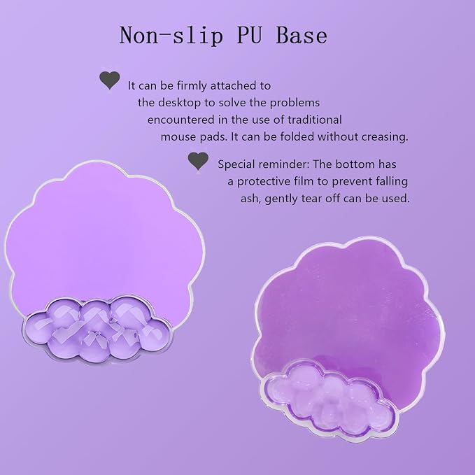 Gel Cloud Wrist Rest Keyboard Clear Purple Mouse Pad with Wrist Rest Set 3PCS Ergonomic Cool Keyboard Wrist Pad Cute Acrylic Coaster Non-Slip Base Cute Transparent Mouse Wrist Pad Support for Computer