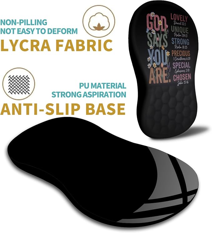 Hokafenle Ergonomic Mouse Pad Wrist Support with Massage Design, Wrist Rest Pain Relief Mousepad with Memory Foam&Non-Slip PU Base, Mouse Pads for Wireless Mouse & Desk (12x8 inch,God Said)
