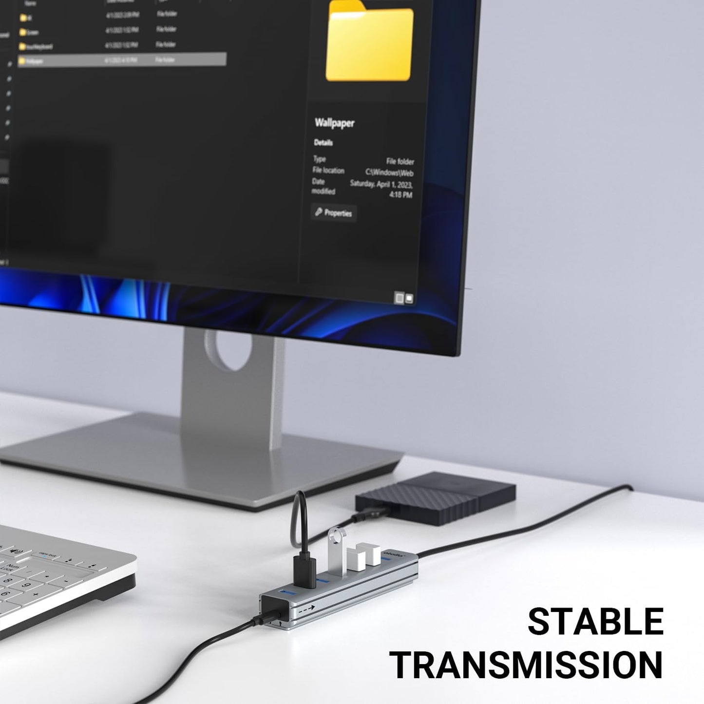 USB Hub 3.0, atolla 7-Port USB Hub Splitter with Sliding Rails for Fixing to Table/Host/Tile Wall Edges, Compatible with MacBook, Laptop, Surface Pro, PS4, PC, Flash Drive, Mobile HDD