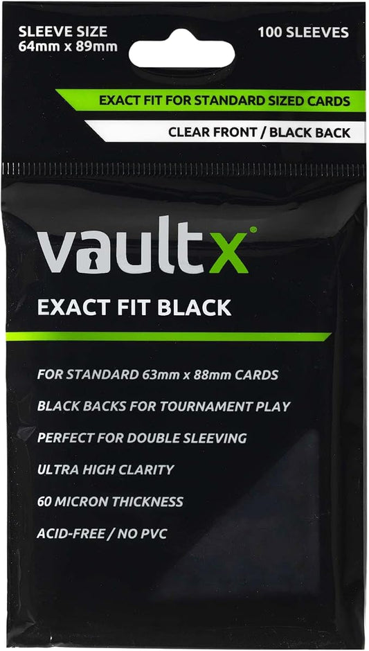 Vault X Black Exact Fit Card Sleeves (100 Pack) Perfect Inner Sleeve with Black Backs for Competitive Tournament Play, for Trading Cards