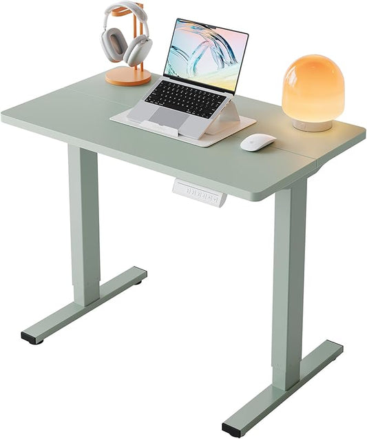 HUANUO 32" Small Electric Standing Desk Adjustable Height, 4 Memory Height Settings, Sit Stand Up Desk for Home Office & Computer Workstation, Sage Green