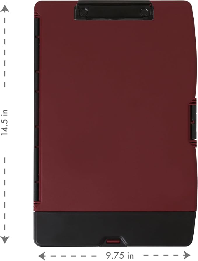 Dexas Folio Clipcase Professional Storage Clipboard with Pen Storage Compartment, 9.75 x 14.75, A4, Merlot. Ideal for Teachers, Nurses, Coaches, Students, Trades, Homeschooling
