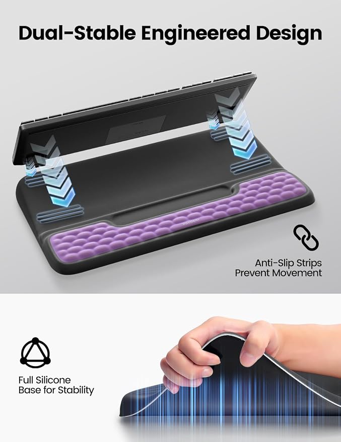 Vaydeer Keyboard Stand and Mouse Pad Set Wrist Rest, Computer Wrist Support Pad, Memory Foam Desk Cushion Mouse Support, Ergonomic Tilt Keyboard Riser Lift, Palm Hand Typing for Office, Home, Gaming