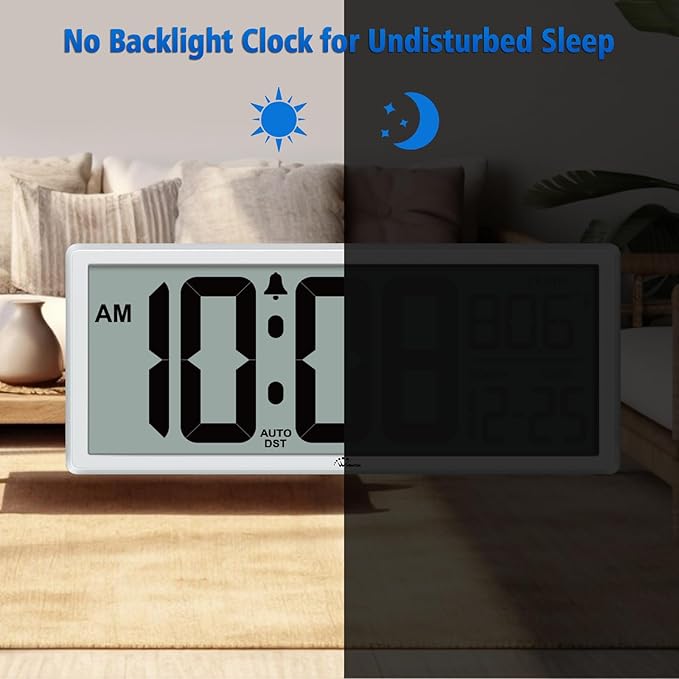 WallarGe 14.5'' Large Digital Wall Clock Battery Operated with Jumbo Numbers, Temperature and Date - Easy to Read and Set, Auto DST