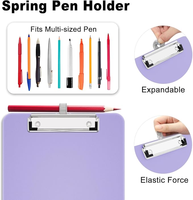 Hongri A5 Clipboard with Storage, Metal Retractable Pen Holder, Purple | 6 x 9'' Nursing Plastic Foldable Clip Board, Size 9.4 x 6.1 x 0.9 in, Menu Box for Work, Office & School Supplies