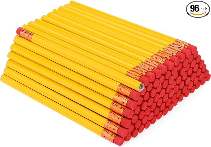 Fainne 96 Pcs Jumbo Pencil with Black Core Cedar Wooden Pencil with Eraser for Carpenters Students Teachers School Construction Woodworkers Beginners Office Workers (Yellow,Triangle)