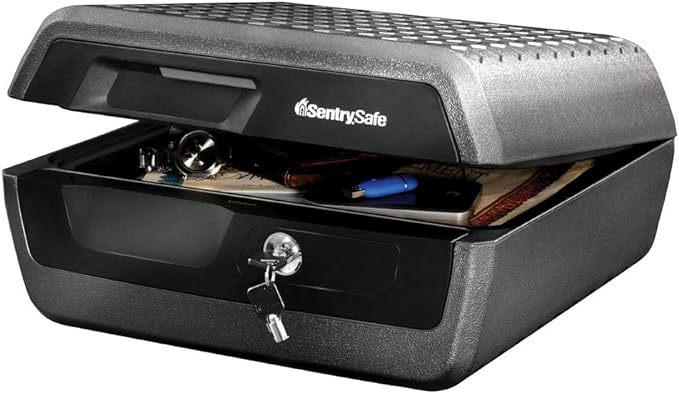 SentrySafe Fireproof and Waterproof Document Safe with Key Lock, Lock Box for Cash, Passport, Jewelry, Exterior: 16.5 in W x 14.8 in D x 7.6 in H, Black, 0.36 Cubic Feet, CHW30220