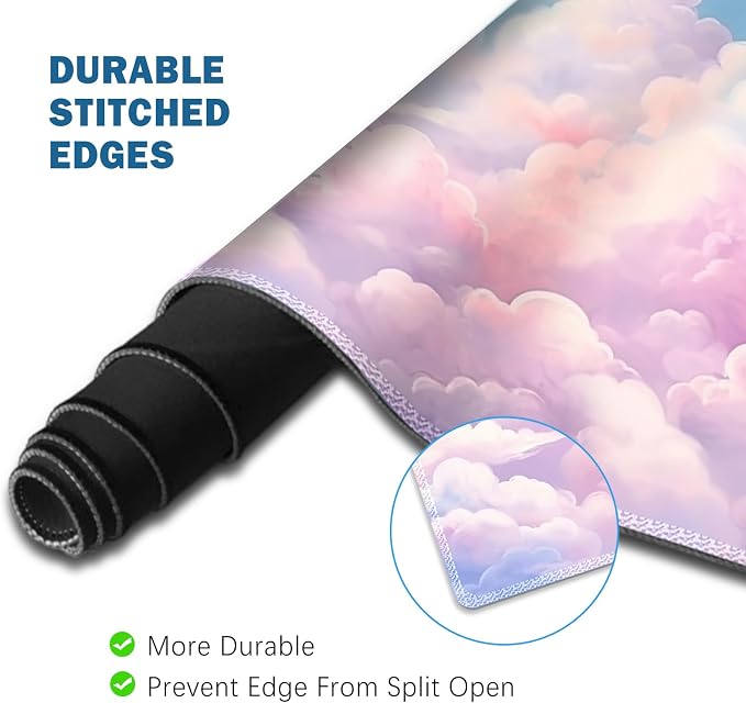 ToLuLu Large Mouse Pad Desk Pad, Wrist Rest Desk Mat for Keyboard and Mouse | 4PCS 35.4”x15.7" XXL Giant Mouse Pad Set, Non-Slip Base Stitched Edges Support Mousepad for Home Office, Dreamy Clouds