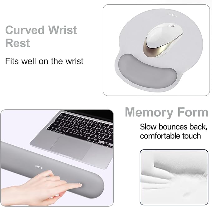 MOSISO Wrist Rest Support for Mouse Pad&Keyboard Set, Gray | Circle Curved Ergonomic Mousepad Non-Slip Base Home/Office Pain Relief&Easy Typing Pad with Soft Cloth&Silicone Lining