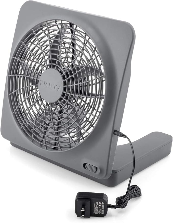 Treva 10 in Portable Desktop Battery Fan 2-Speed with AC Adapter Graphite | Yes