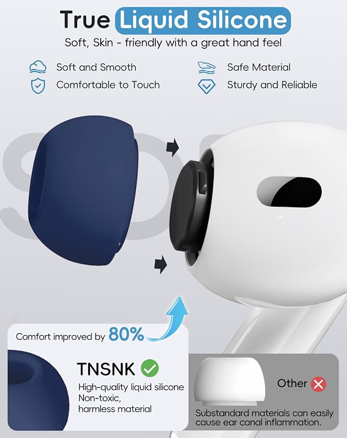4 Pairs Replacement Ear Tips for AirPods Pro 1st /2nd(Blue) | with Noise Reduction Hole,Built-in dust Guard Screen Silicone Ear Tips with Cleaning Pen