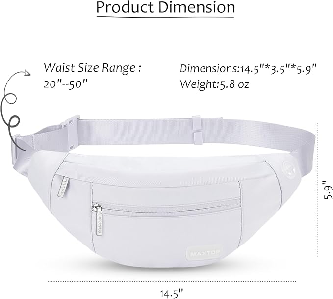 Large White Fanny Pack Sling Bag Trendy Travel Essentials for Women Men | Stylish,4-Zipper Pockets,Adjustable Belt,Fashion Cross Body Bag for Enjoy Yoga Traveling Workout Running Shopping