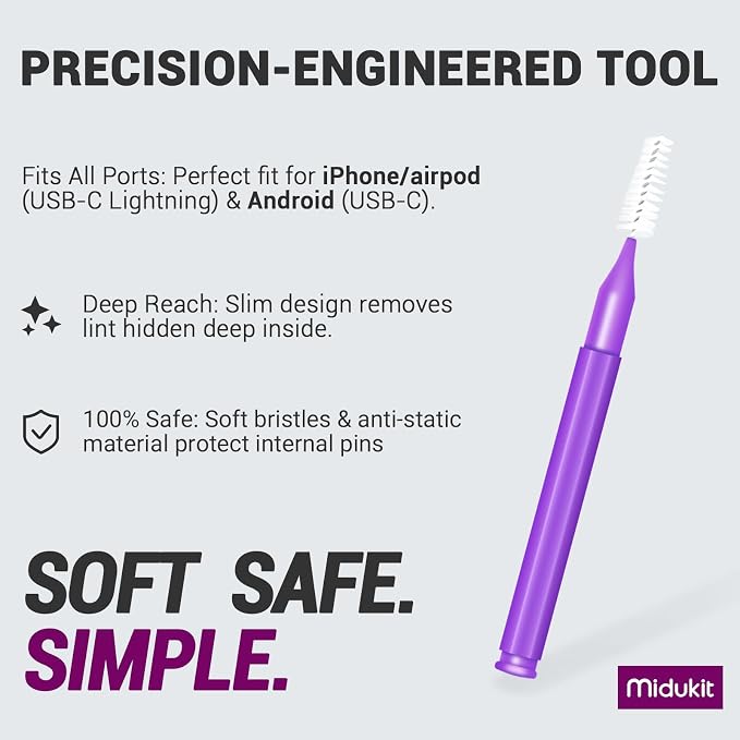 Cleaning Kit for Cell Phone and Headphone Charging Port, USB C, Speaker | Cleaner Tool Fit for iPhone 16 15 14 13 Samsung, Professional Cell Phone Port Cleaning Kit for Lightning & Type C