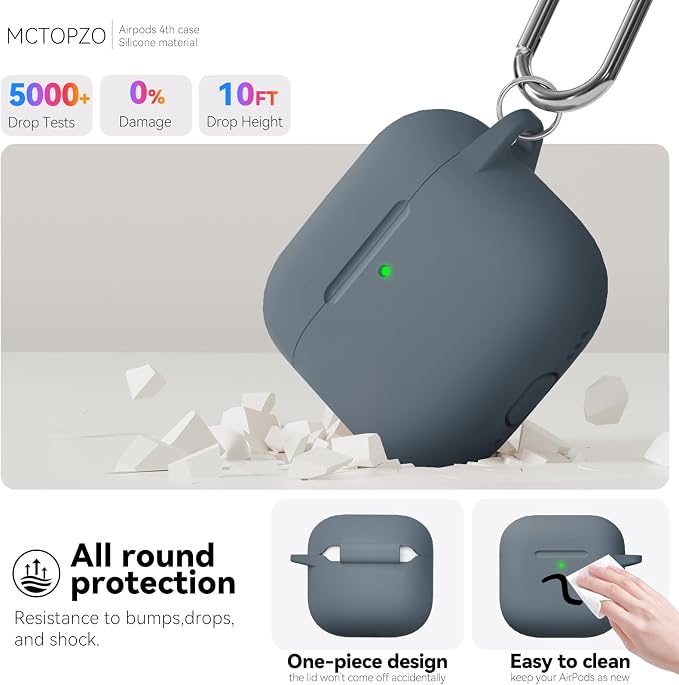 for AirPods 4 Case 2024 with Cleaner Kit & Keychain-Grey | Silicone Protective Cover for Apple AirPods 4th Generation Case,for Women Men,One-Piece Design,Shockproof,Dust Proof