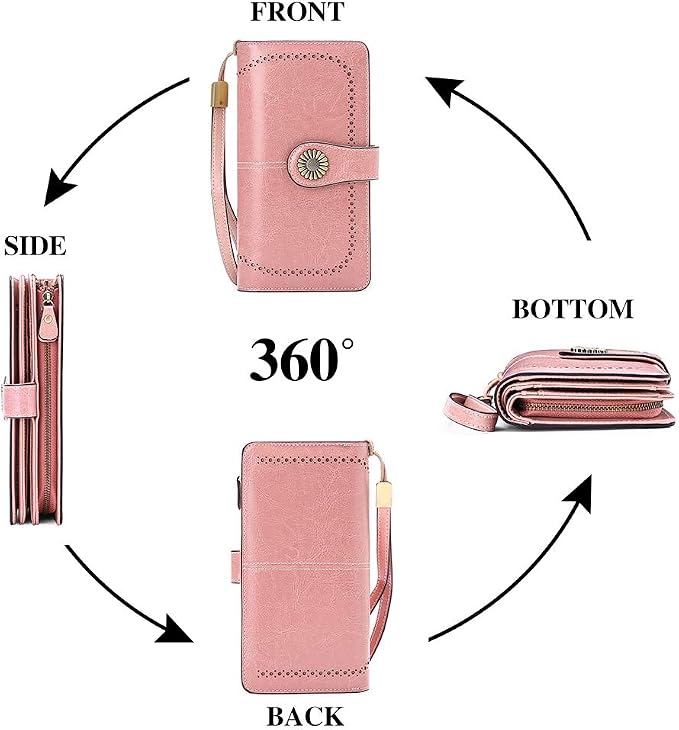 SENDEFN Wallets for Women Leather Credit Card Holder with RFID Blocking Large Capacity Wristlet | with RFID Blocking